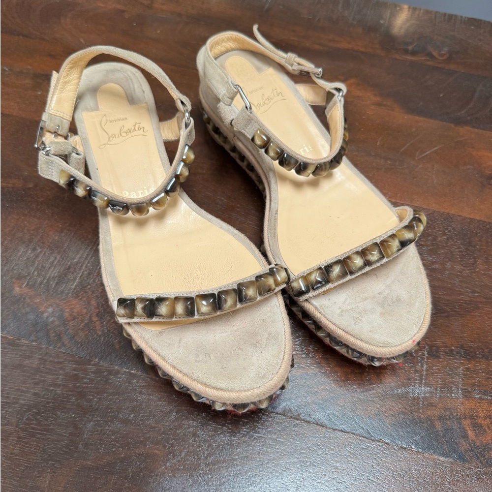 Christian Louboutin Beige Sandals with Studded Strap